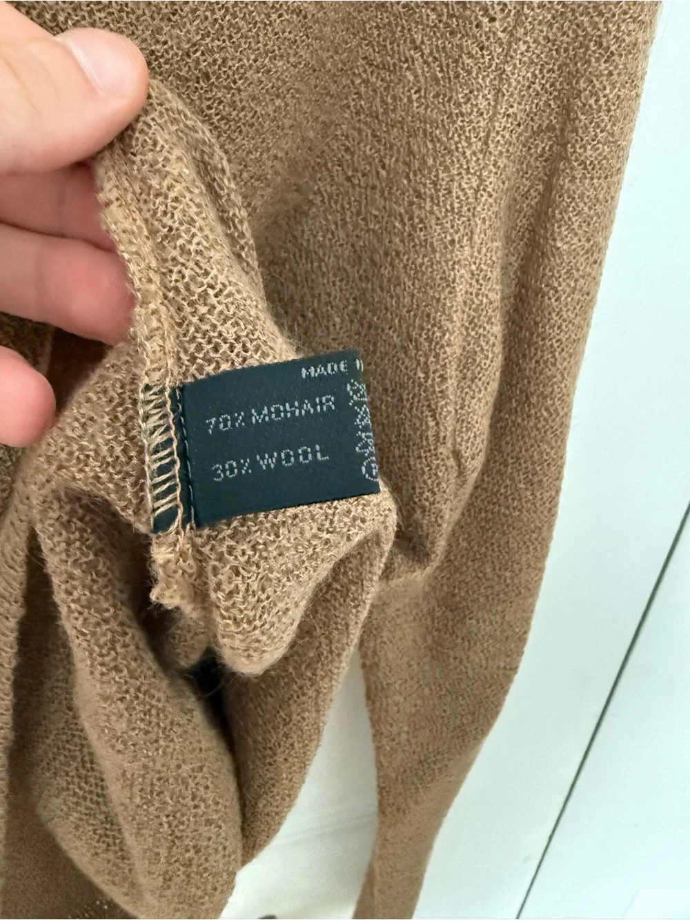 Prada Men's V-Neck Mohair-Wool-Blend Sweater in Camel